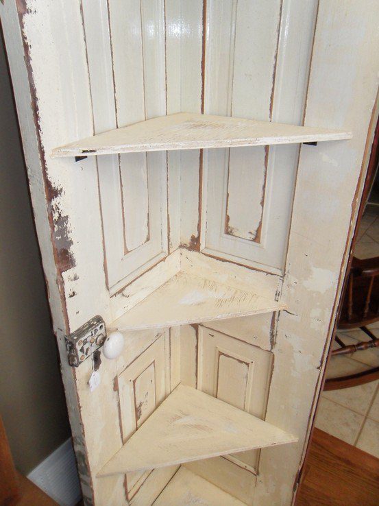  Use a Bi Fold Vintage Door for a Corner Shelf Unit